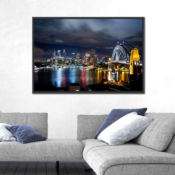 Sydney Harbor And Downtown Buildings Canvas Wall Art-3 Horizontal-Gallery Wrap-25" x 16"-Tiaracle