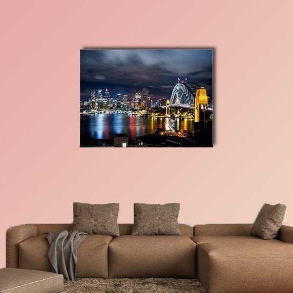 Sydney Harbor And Downtown Buildings Canvas Wall Art-1 Piece-Gallery Wrap-48" x 32"-Tiaracle