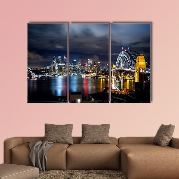 Sydney Harbor And Downtown Buildings Canvas Wall Art-3 Horizontal-Gallery Wrap-25" x 16"-Tiaracle