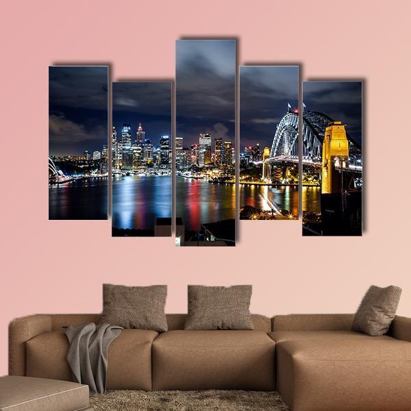 Sydney Harbor And Downtown Buildings Canvas Wall Art-5 Pop-Gallery Wrap-47" x 32"-Tiaracle