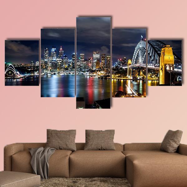 Sydney Harbor And Downtown Buildings Canvas Wall Art-5 Star-Gallery Wrap-62" x 32"-Tiaracle