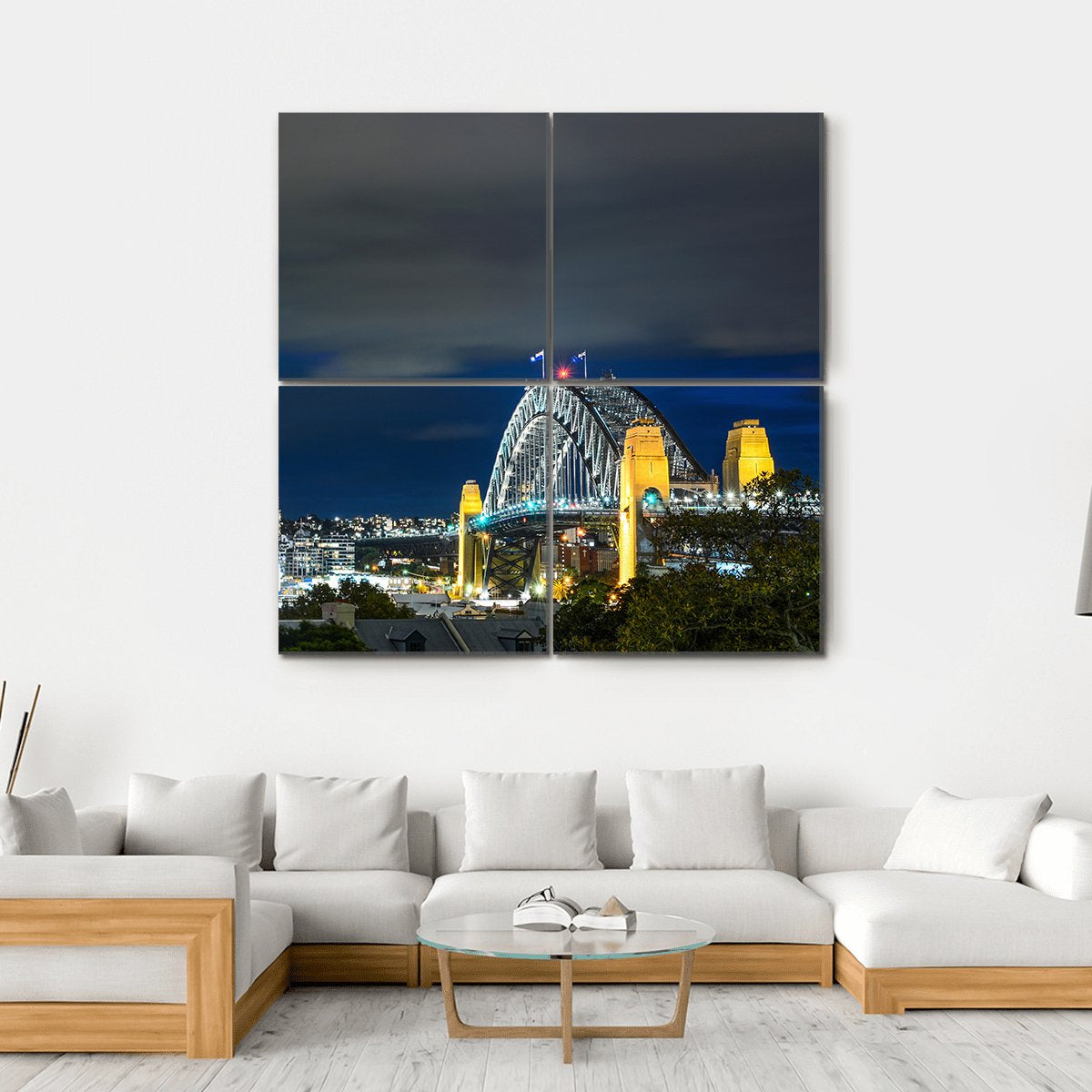 Sydney Harbour Bridge Canvas Wall Art-4 Square-Gallery Wrap-17" x 17"-Tiaracle