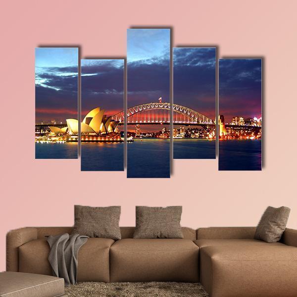 Sydney Harbour Bridge Canvas Wall Art-5 Pop-Gallery Wrap-47" x 32"-Tiaracle