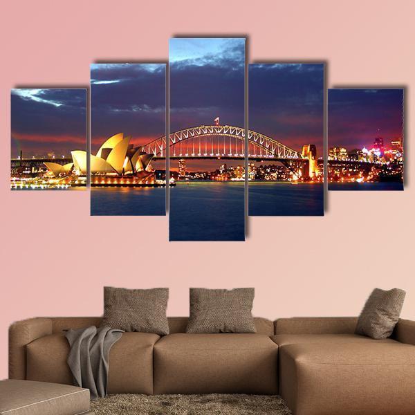 Sydney Harbour Bridge Canvas Wall Art-5 Star-Gallery Wrap-62" x 32"-Tiaracle