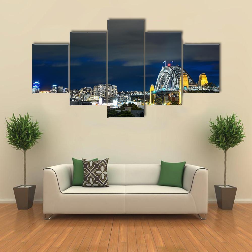Sydney Harbour Bridge Canvas Wall Art-5 Star-Gallery Wrap-62" x 32"-Tiaracle
