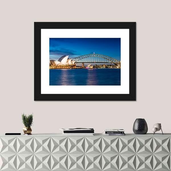 Sydney Harbour In New South Wales Canvas Wall Art-1 Piece-Framed Print-20" x 16"-Tiaracle