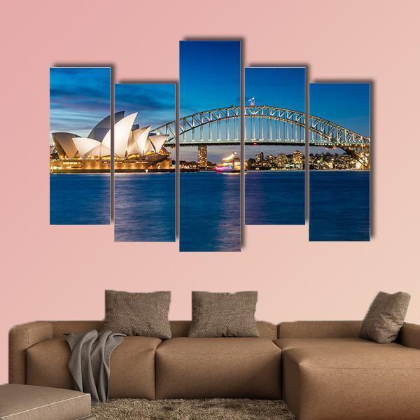 Sydney Harbour In New South Wales Canvas Wall Art-5 Pop-Gallery Wrap-47&quot; x 32&quot;-Tiaracle