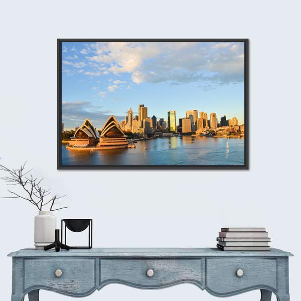 Sydney Opera House And City Canvas Wall Art-1 Piece-Floating Frame-24" x 16"-Tiaracle