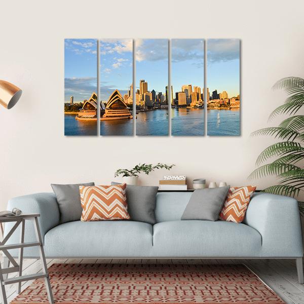 Sydney Opera House And City Canvas Wall Art-5 Horizontal-Gallery Wrap-22" x 12"-Tiaracle