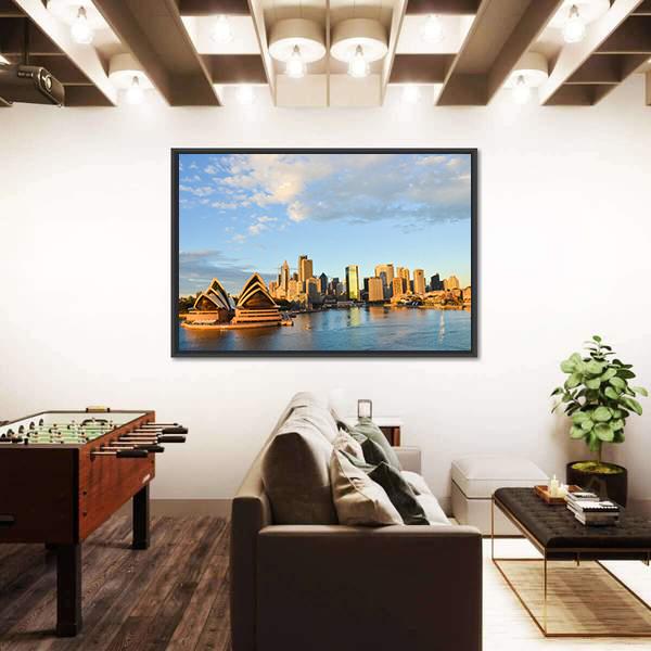 Sydney Opera House And City Canvas Wall Art-3 Horizontal-Gallery Wrap-25" x 16"-Tiaracle