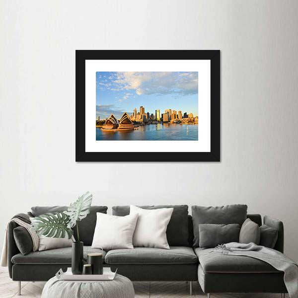 Sydney Opera House And City Canvas Wall Art-3 Horizontal-Gallery Wrap-25" x 16"-Tiaracle