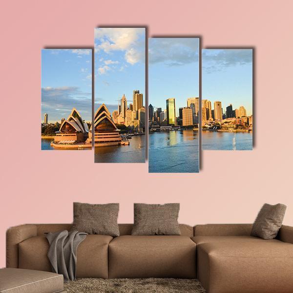 Sydney Opera House And City Canvas Wall Art-4 Pop-Gallery Wrap-50" x 32"-Tiaracle