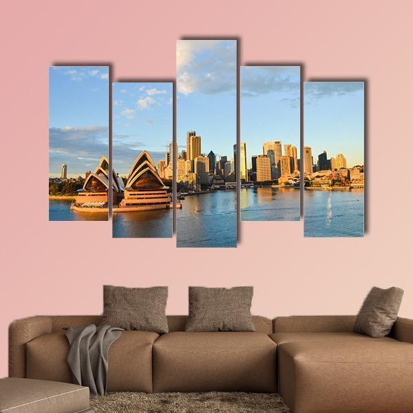 Sydney Opera House And City Canvas Wall Art-5 Pop-Gallery Wrap-47" x 32"-Tiaracle