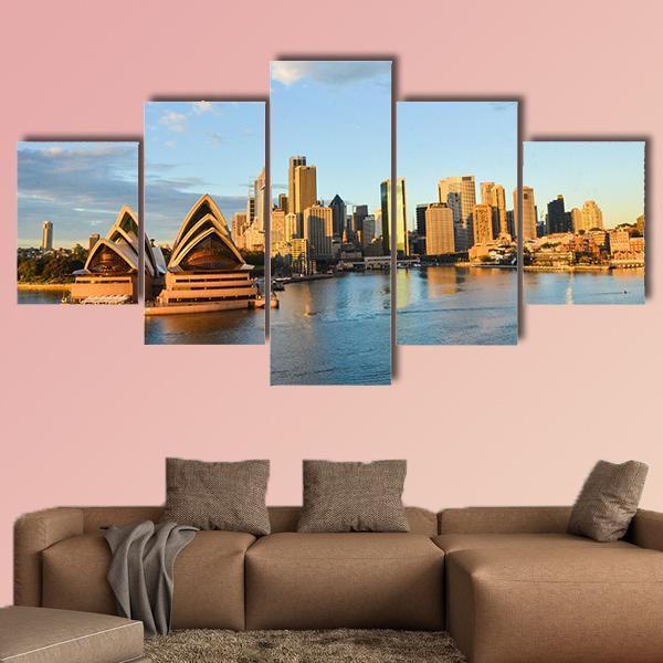Sydney Opera House And City Canvas Wall Art-5 Star-Gallery Wrap-62" x 32"-Tiaracle