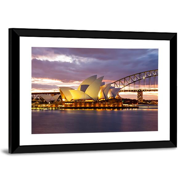 Sydney Opera House At Dusk Canvas Wall Art-3 Horizontal-Gallery Wrap-25" x 16"-Tiaracle