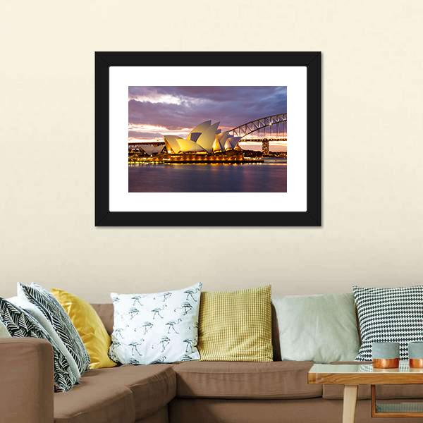 Sydney Opera House At Dusk Canvas Wall Art-3 Horizontal-Gallery Wrap-25" x 16"-Tiaracle