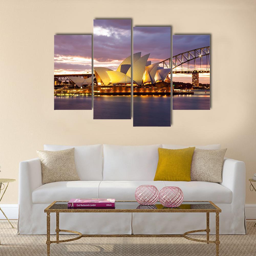 Sydney Opera House At Dusk Canvas Wall Art-4 Pop-Gallery Wrap-50" x 32"-Tiaracle