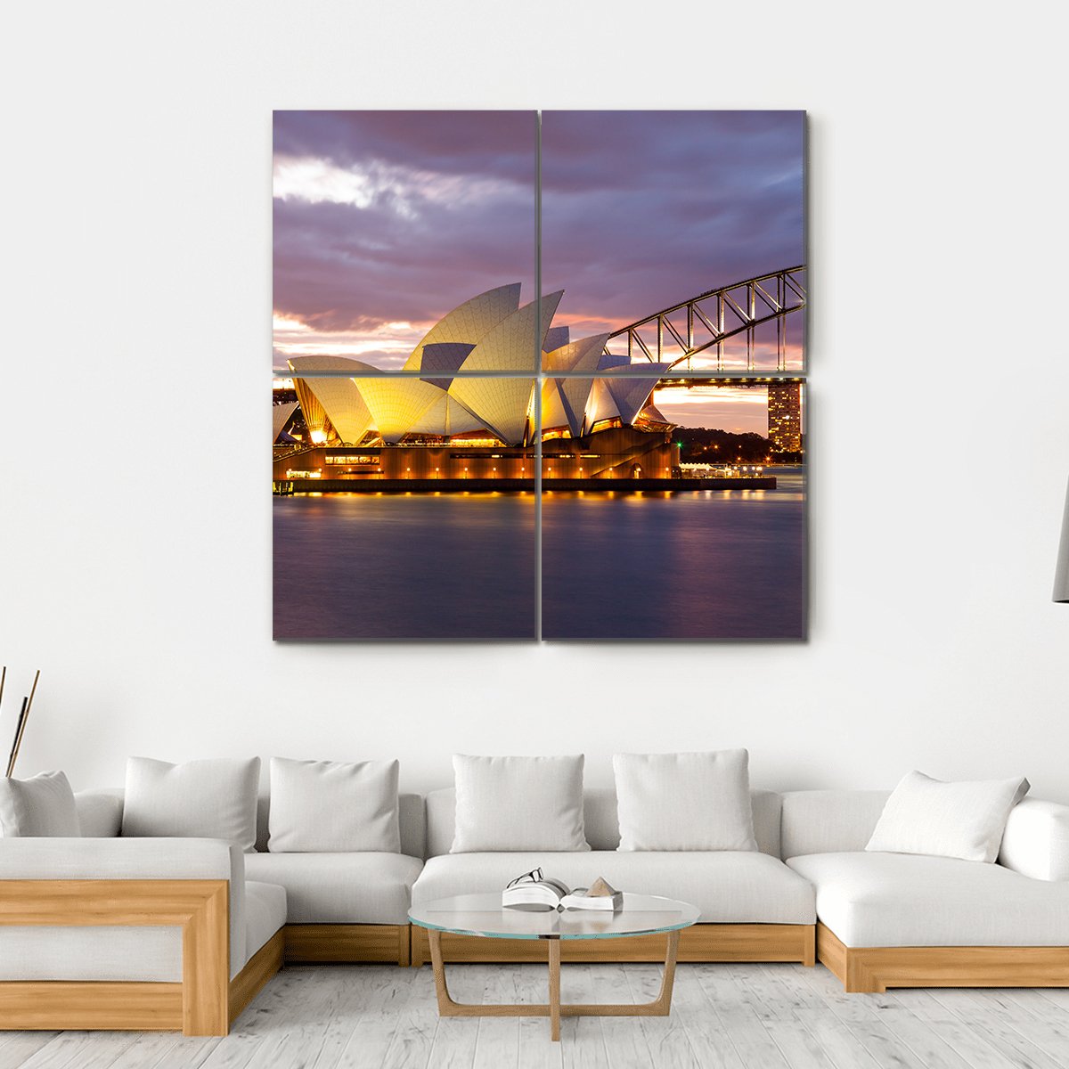 Sydney Opera House At Dusk Canvas Wall Art-4 Square-Gallery Wrap-17" x 17"-Tiaracle
