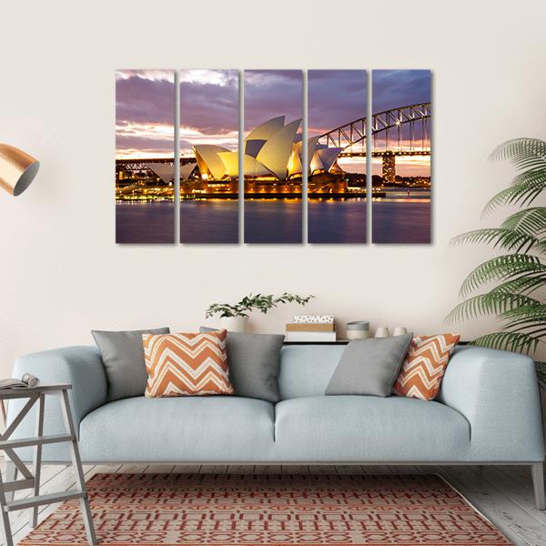 Sydney Opera House At Dusk Canvas Wall Art-5 Horizontal-Gallery Wrap-22" x 12"-Tiaracle