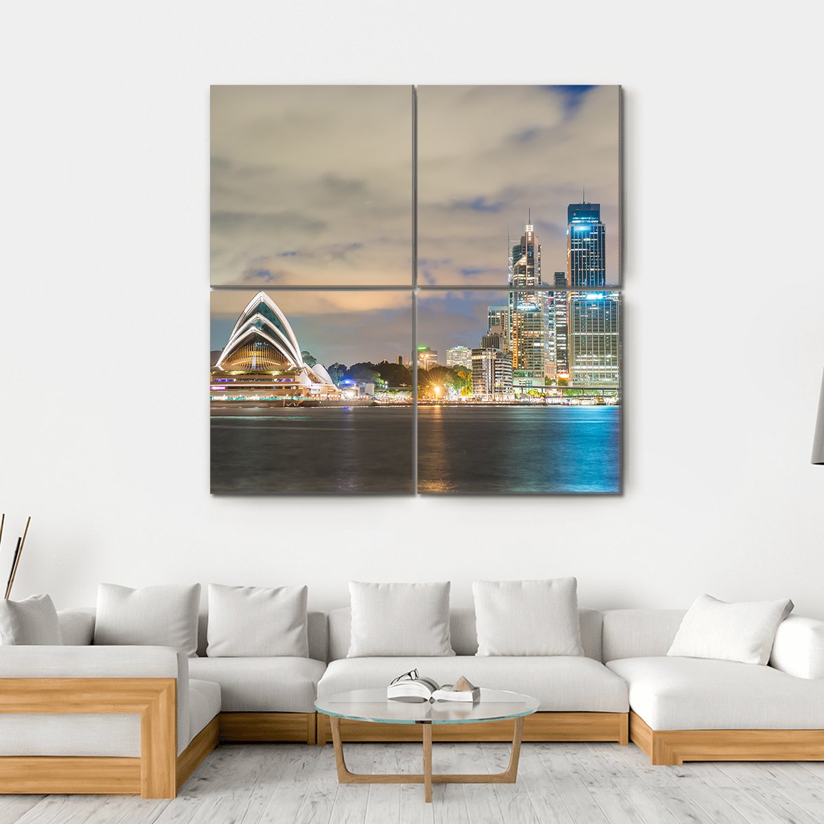 Sydney Skyline At Dusk Canvas Wall Art-4 Square-Gallery Wrap-17" x 17"-Tiaracle
