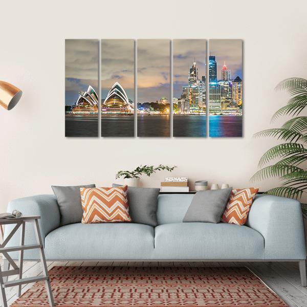 Sydney Skyline At Dusk Canvas Wall Art-5 Horizontal-Gallery Wrap-22" x 12"-Tiaracle