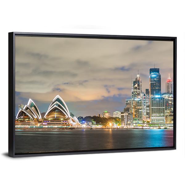 Sydney Skyline At Dusk Canvas Wall Art-3 Horizontal-Gallery Wrap-25" x 16"-Tiaracle