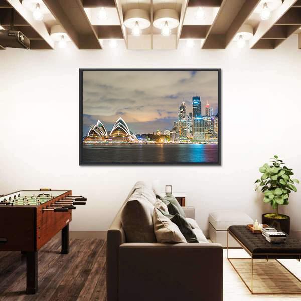 Sydney Skyline At Dusk Canvas Wall Art-3 Horizontal-Gallery Wrap-25" x 16"-Tiaracle