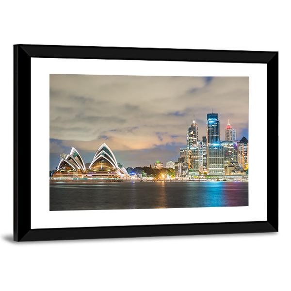 Sydney Skyline At Dusk Canvas Wall Art-3 Horizontal-Gallery Wrap-25" x 16"-Tiaracle