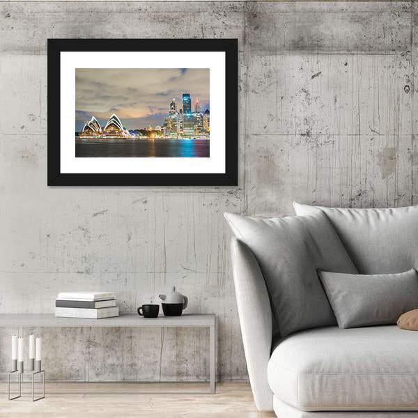 Sydney Skyline At Dusk Canvas Wall Art-3 Horizontal-Gallery Wrap-25" x 16"-Tiaracle