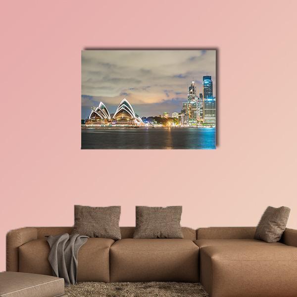 Sydney Skyline At Dusk Canvas Wall Art-1 Piece-Gallery Wrap-48" x 32"-Tiaracle