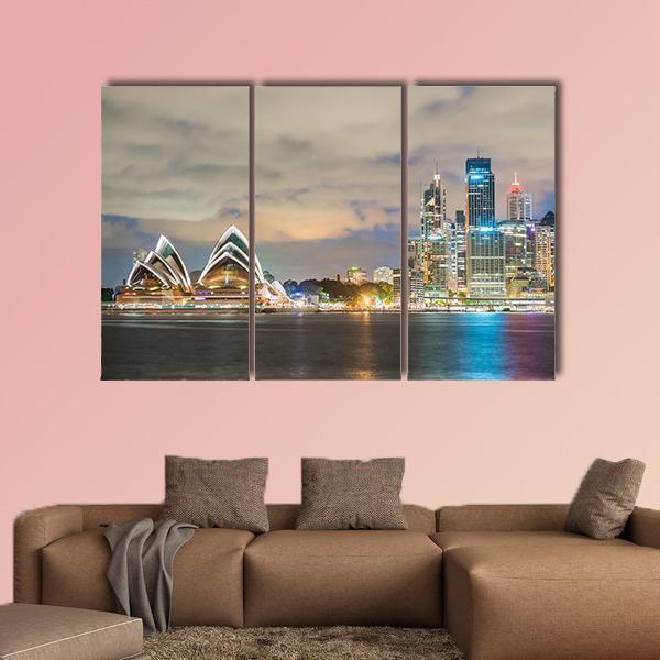 Sydney Skyline At Dusk Canvas Wall Art-3 Horizontal-Gallery Wrap-25" x 16"-Tiaracle