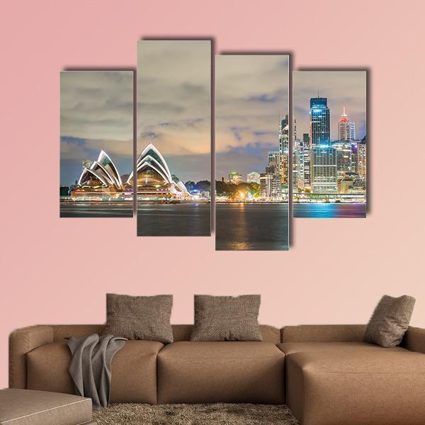 Sydney Skyline At Dusk Canvas Wall Art-4 Pop-Gallery Wrap-50" x 32"-Tiaracle