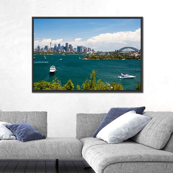Sydney Skyline From Taronga Zoo Canvas Wall Art-1 Piece-Floating Frame-24" x 16"-Tiaracle
