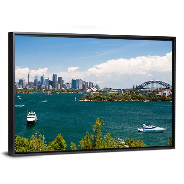 Sydney Skyline From Taronga Zoo Canvas Wall Art-3 Horizontal-Gallery Wrap-25" x 16"-Tiaracle