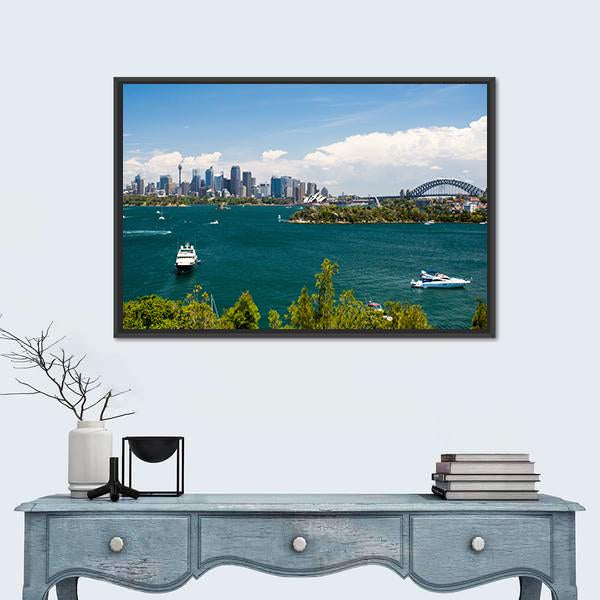 Sydney Skyline From Taronga Zoo Canvas Wall Art-3 Horizontal-Gallery Wrap-25" x 16"-Tiaracle