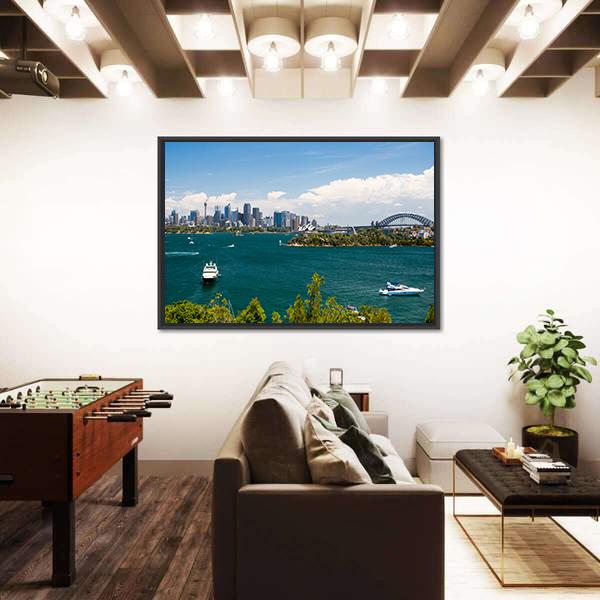 Sydney Skyline From Taronga Zoo Canvas Wall Art-3 Horizontal-Gallery Wrap-25" x 16"-Tiaracle