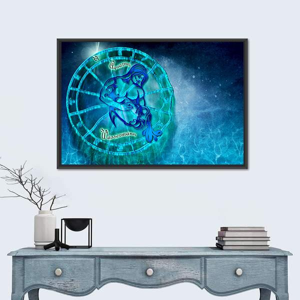Symbol Of Aquarius Horoscope Canvas Wall Art-1 Piece-Floating Frame-24" x 16"-Tiaracle