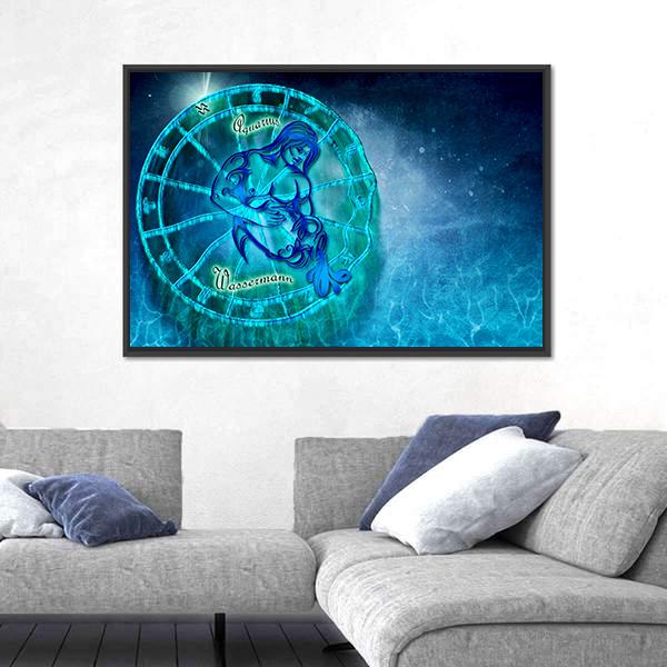 Symbol Of Aquarius Horoscope Canvas Wall Art-3 Horizontal-Gallery Wrap-25" x 16"-Tiaracle