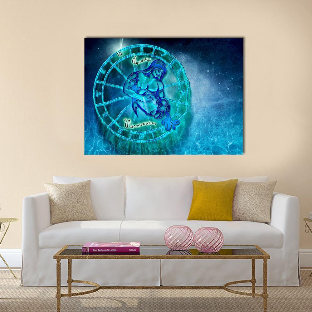 Symbol Of Aquarius Horoscope Canvas Wall Art-1 Piece-Gallery Wrap-36" x 24"-Tiaracle