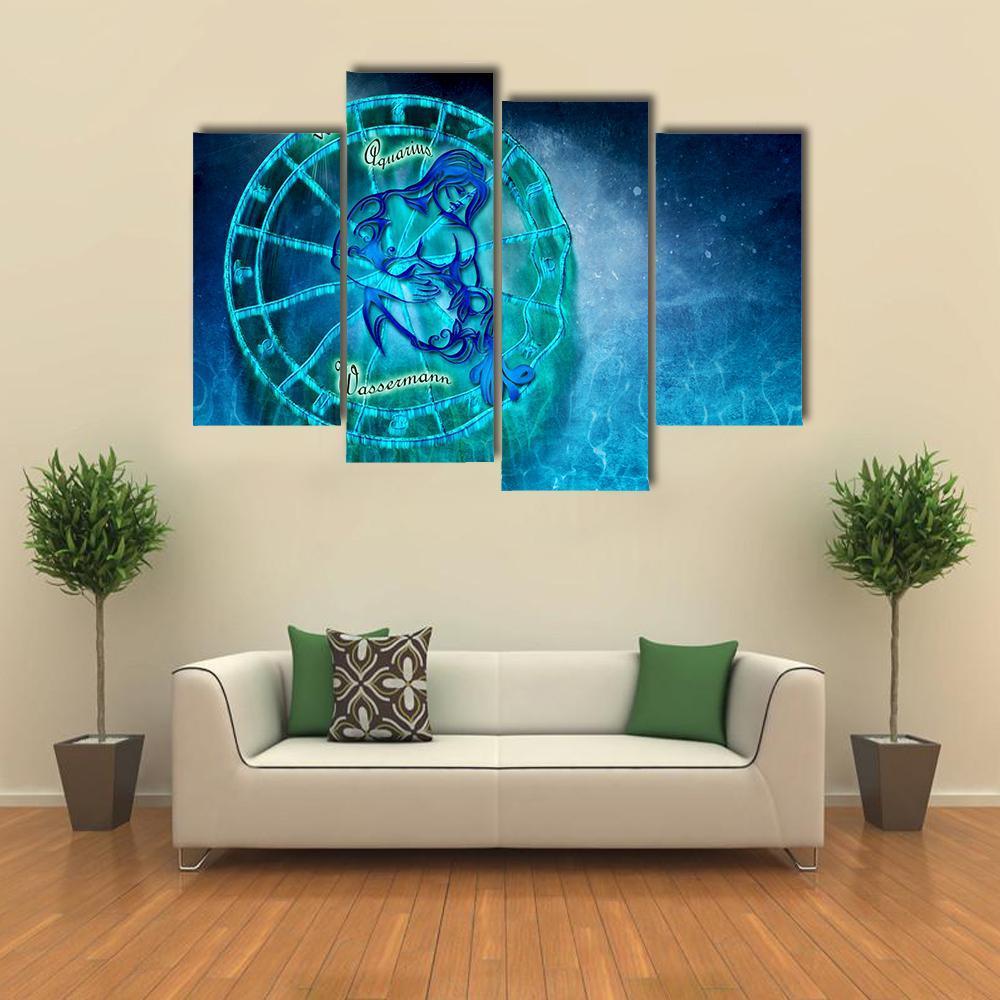 Symbol Of Aquarius Horoscope Canvas Wall Art-4 Pop-Gallery Wrap-34" x 20"-Tiaracle