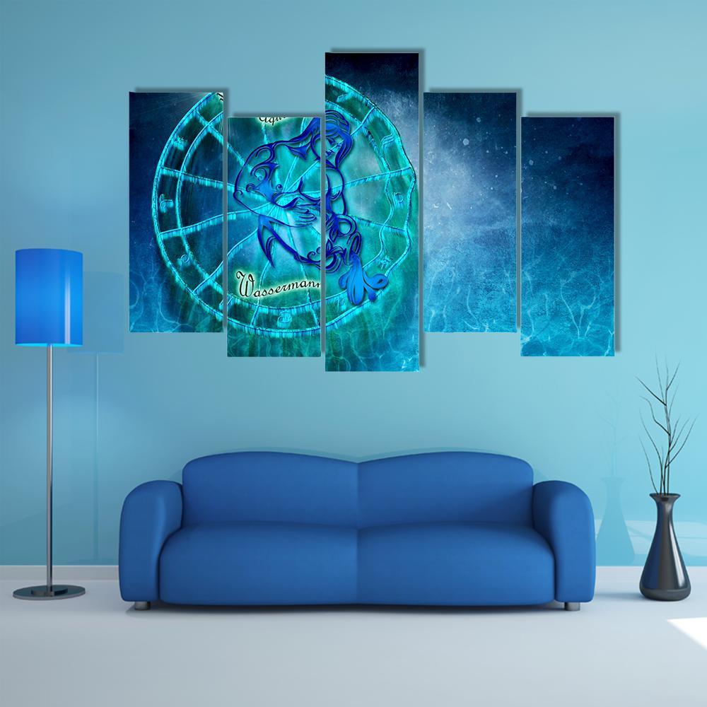 Symbol Of Aquarius Horoscope Canvas Wall Art-5 Pop-Gallery Wrap-32" x 21"-Tiaracle