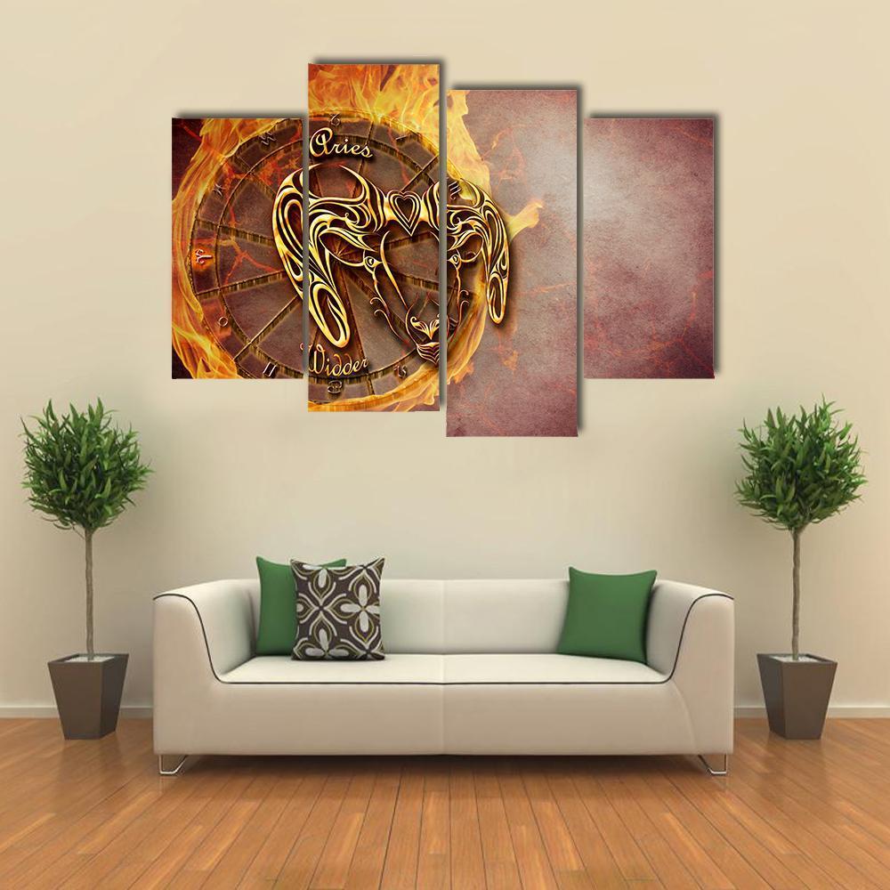 Symbol Of Aries Horoscope Canvas Wall Art-4 Pop-Gallery Wrap-34" x 20"-Tiaracle