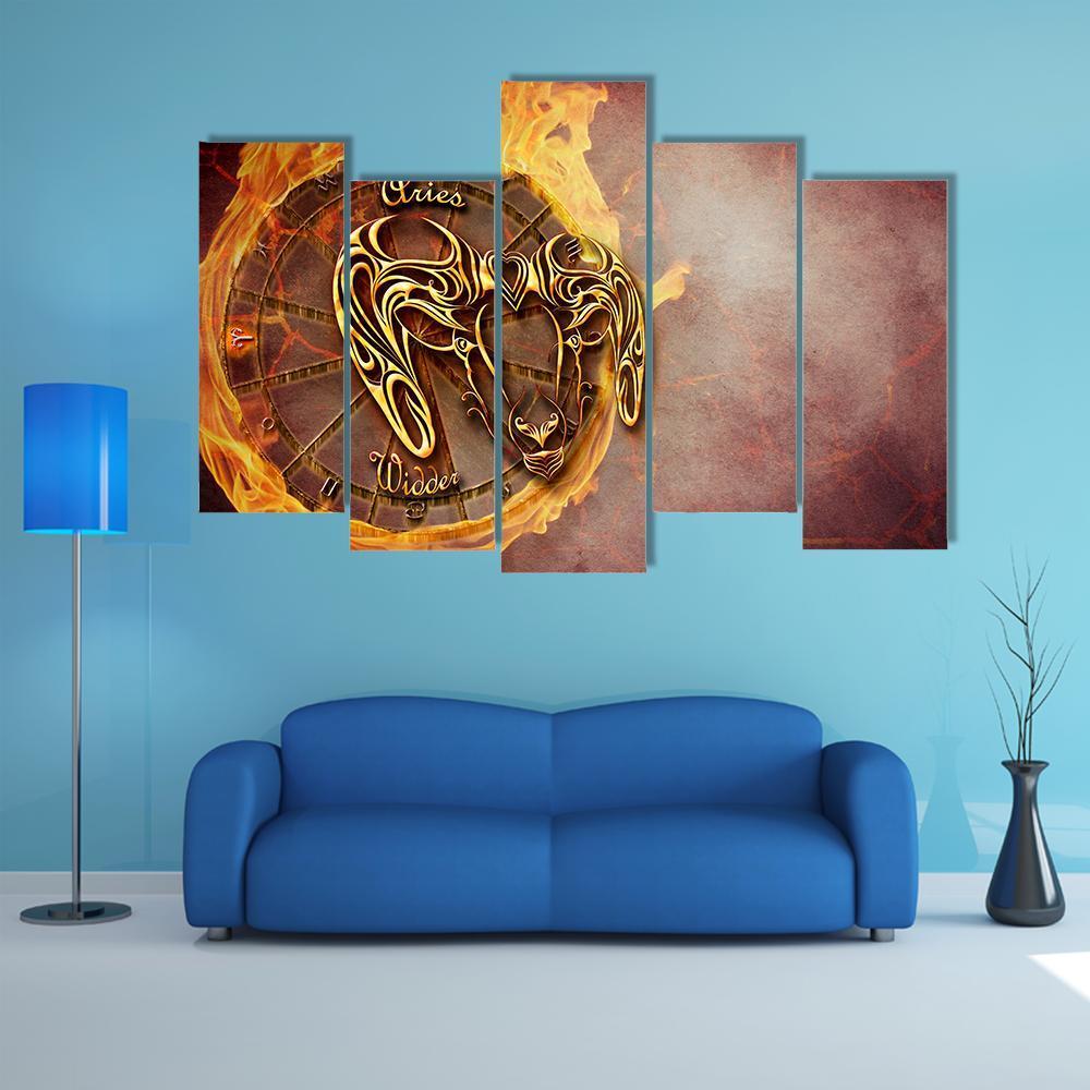 Symbol Of Aries Horoscope Canvas Wall Art-5 Pop-Gallery Wrap-32" x 21"-Tiaracle