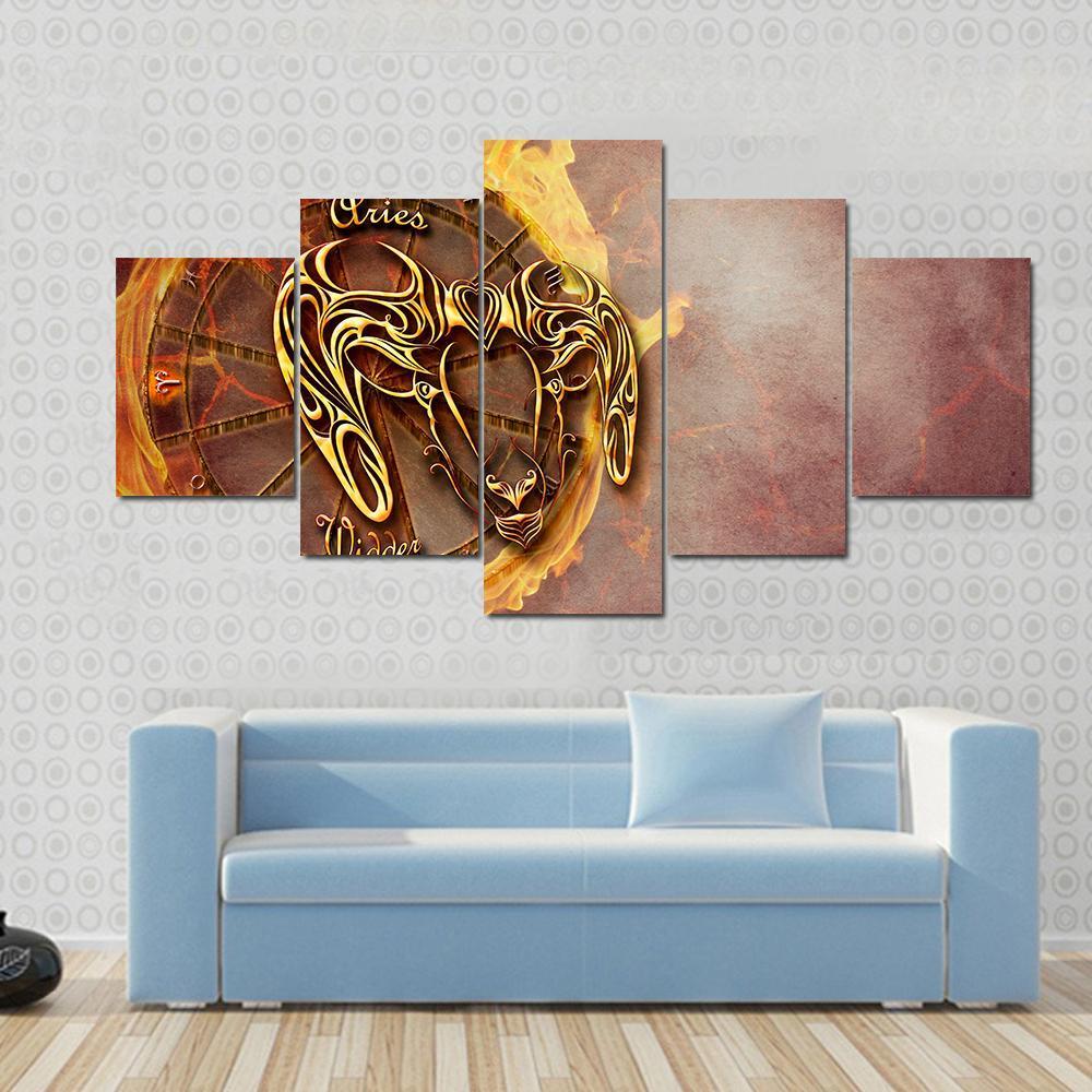 Symbol Of Aries Horoscope Canvas Wall Art-5 Star-Gallery Wrap-42" x 21"-Tiaracle