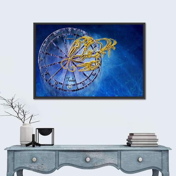 Symbol Of Cancer Horoscope Canvas Wall Art-1 Piece-Floating Frame-24" x 16"-Tiaracle