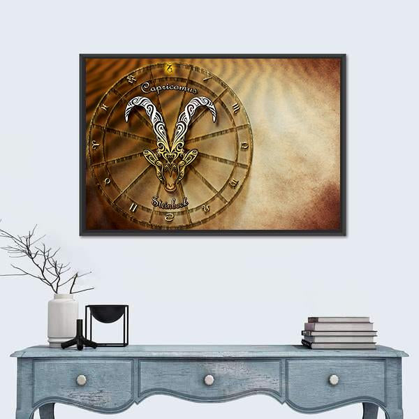 Symbol Of Capricorn Horoscope Canvas Wall Art-1 Piece-Floating Frame-24" x 16"-Tiaracle