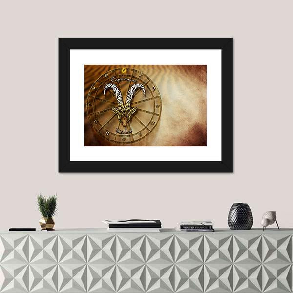 Symbol Of Capricorn Horoscope Canvas Wall Art-1 Piece-Framed Print-20" x 16"-Tiaracle