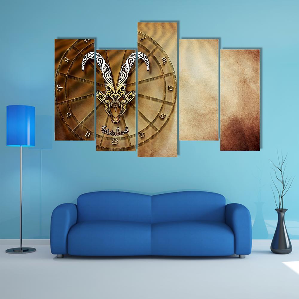 Symbol Of Capricorn Horoscope Canvas Wall Art-5 Pop-Gallery Wrap-32" x 21"-Tiaracle