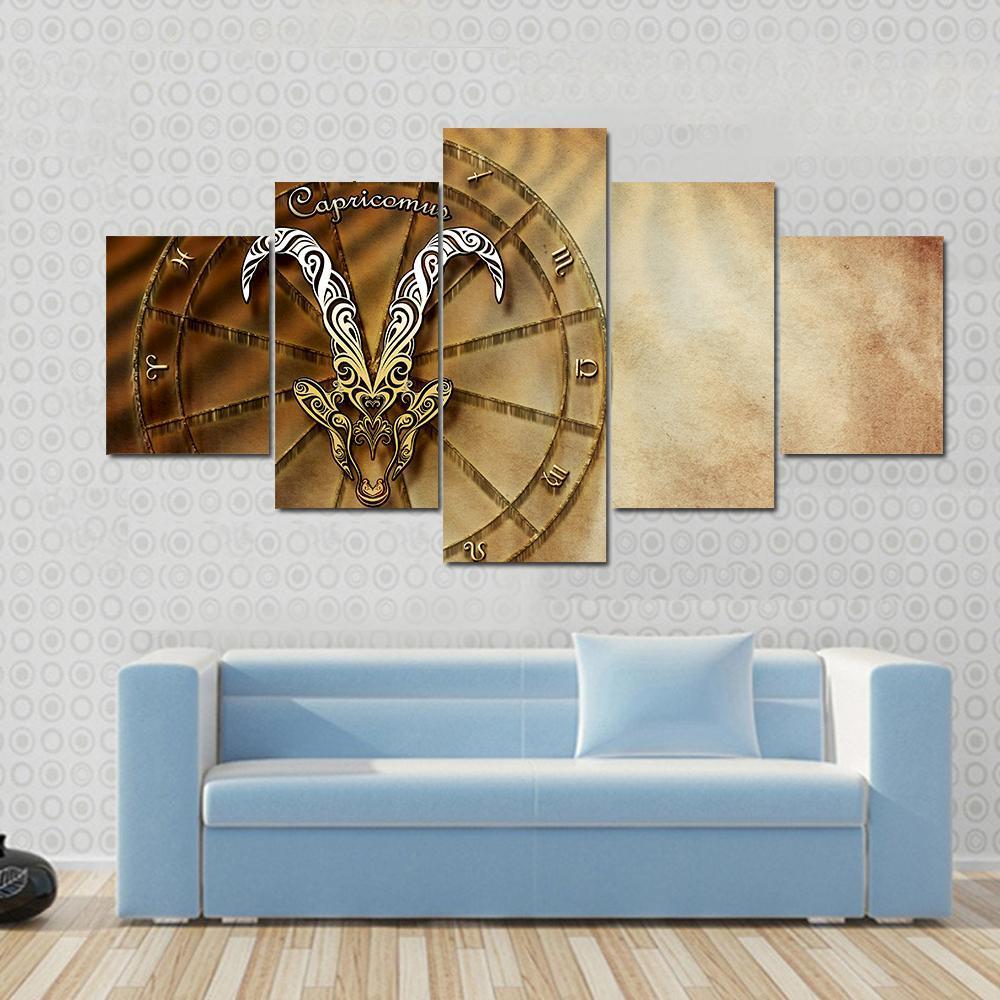 Symbol Of Capricorn Horoscope Canvas Wall Art-5 Star-Gallery Wrap-42" x 21"-Tiaracle