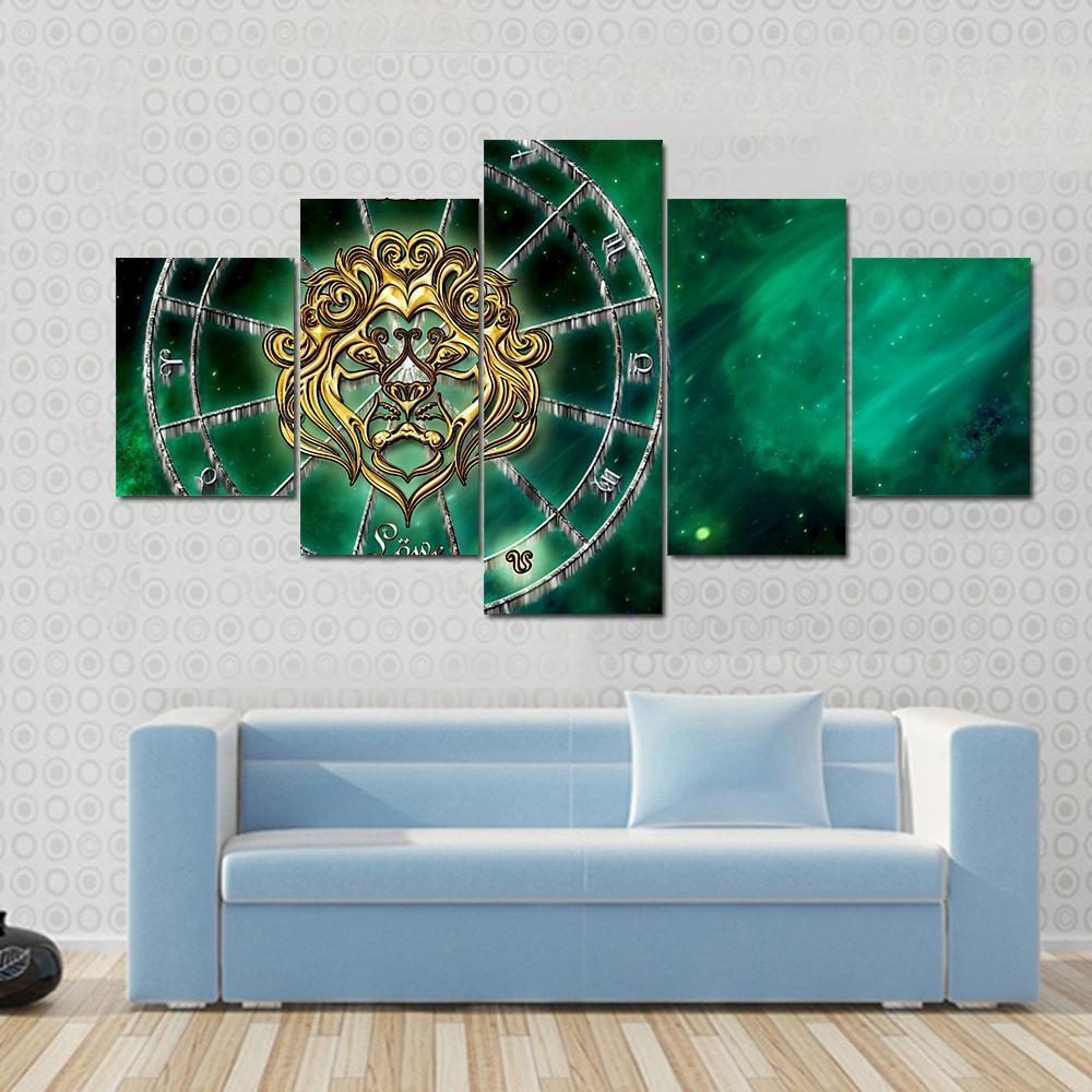 Symbol Of Leo Horoscope Canvas Wall Art-5 Star-Gallery Wrap-42" x 21"-Tiaracle